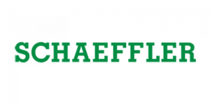 Logo von Schaeffler in grüner Schrift auf schwarzem Hintergrund.
